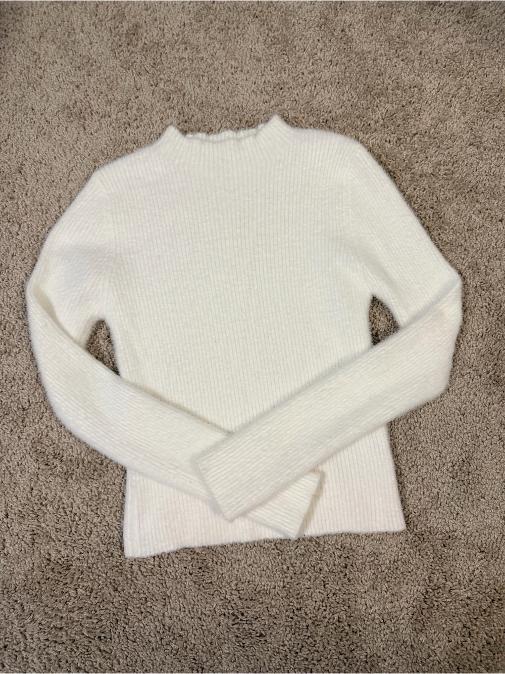 White Ribbed Mock Neck Women's Sweater, XS/S